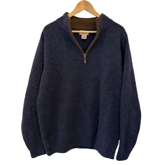 L.L. Bean Men's Thick Blue 100% Merino Wool 1/4 Zip Pullover Sweater Size XL - Picture 2 of 8